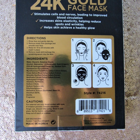Azure Cosmetics 24k Face Masks, Set of 5 - Picture 4 of 4